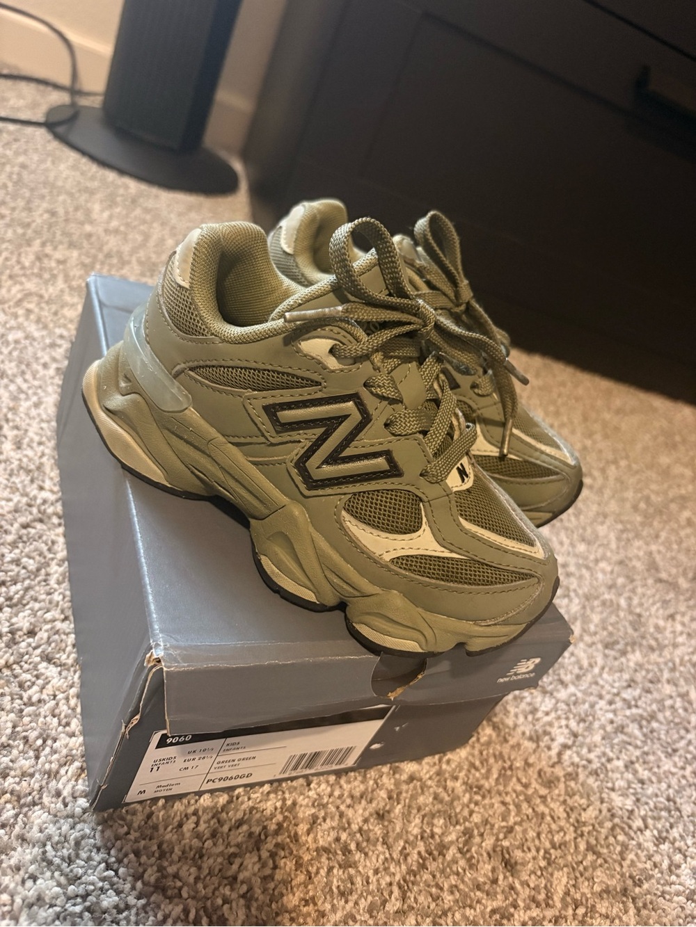 New Balance 9060 Olive Green Preschool Kids 11c